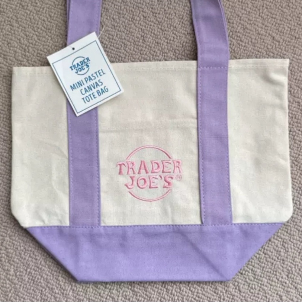 Trader Joe’s mini pastel canvas tote bag NWT purple